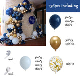 Msddl 136pcs Navy Blue Gold White Balloon Garland Arch Kit Confetti Balloons For Baby Bridal Shower Birthday Party Wedding Decorations