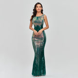 Msddl  2023 O-Neck Evening Party Dress Shinning Sequins Mermaid Prom Gowns Elegant Slim Robe De Soriee Women Full Dress