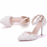 Msddl Sandals Woman Lace Wedding Shoes Bride High Heels Party Ladies Shoes Women Rhinestone Pointed Toe Pumps SIZE 42