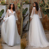 Msddl  2023 New White Dress Lace V-Neck Wedding Dress Sexy Backless  Chiffon  A-LINE  Summer Fashion Dress