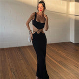 Msddl  2023 Summer Black Sexy Backless Cutout Maxi Dress Club Party Outfits For Women Sleeveless Elegant Prom Straps Dresses Vestidos