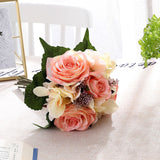 Msddl Bridal Bouquet Wedding Accessories for Bridesmaid Silk Rose Hydrangea Burgundy Artificial Flowers Marriage Party Home Decoration