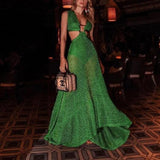 Msddl  2023 Summer Dress Women Sexy Party Dress Maxi Bodycon Dress Green Celebrity Prom Evening Party Dress