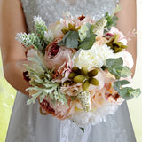 Msddl Artificial Peony Rose Flower Bouquet for Bride Bridesmaid Handmade Wedding Bouquet Silk Bridal Bouquet Holding Flower