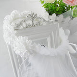 Msddl Women Bridal Flower Hair Wreath With White Veil Garland Wedding Headband Crown Adjustable Lace Up Ribbon Bachelorette Party