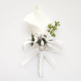 Msddl Boutonniere Wedding Men Accessories White Calla Lily Roses Artificial Flowers Buttonhole Decoration Guests Marriage Corsage Pins