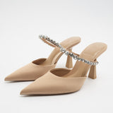 Msddl TRAF Womens high heeled Slippers Sandals stiletto Shoes Luxury Rhinestones Strap Pumps Slingbacks Ladies Pointed Toe Heels