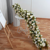 Msddl 2m White Large Artificial Flowers Row Table Runner Rose Peony Fake Green Plants Wedding Decoration Wall Backdrop Decor Floral Party Props