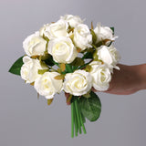 Msddl 12pcs Artificial Roses Silk Flowers Bouquet for Wedding Bride Holding Home Fake Flowers White Flowers for Home Table Decoration