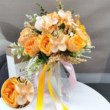 Msddl Bridal Wedding Bouquet Holding Flowers Artificial Natural Rose Wedding Bouquet with Silk Satin Wedding Party Decorations