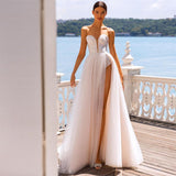 Msddl Boho High Side Split Wedding Dresses Lace Appliques Sweetheart  Sleeveless A-Line Wedding Gown Princess Bridal Dress