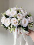 Msddl White Wedding Bouquet for Bride Bridesmaid Silk Roses Artificial Flowers Boutonniere Mariage Bouquet Wedding Accessories Corsage