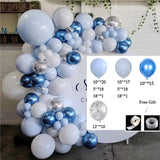 Msddl 100pcs Macaron Pastel Blue White Metallic blue Balloon Arch Garland Wedding Birthyday Baby Shower Party Background Decor Globos
