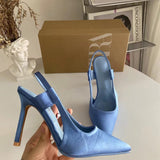 Msddl TRAF Blue High Heels Women Stiletto Pumps Casual Pointed Toe Slingbacks Shoes Lady Pink Heeled Sandals Fashion Party Pumps