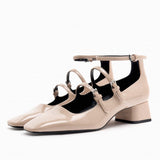 Msddl TRAF Womens Black Patent Leather Flats Shoes Female Elegant Ankle Strap Block Heel Slingbacks Woman Squared toe Sandals 2023