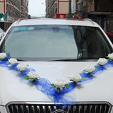 Msddl White Artificial Rose Flowers Ribbons Car Wedding Decoration Bridesmaid Car Door Arrangement Handle Silk Hanging Fake Flowers
