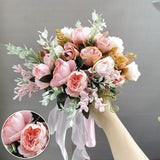 Msddl Bridal Wedding Bouquet Holding Flowers Artificial Natural Rose Wedding Bouquet with Silk Satin Wedding Party Decorations