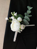 Msddl Wedding Boutonniere Men Accessories Buttonhole Wrist Corsage Bracelet Bride White Roses Artificial Flowers Table Prom Decoration