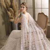 Msddl Wedding Cape for Brides Sheer Tulle Shawl Cathedral Veil Wraps with Flower Print Butterfly Embellishment Bridal Cloak