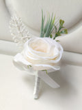 Msddl Wedding Boutonniere Men Accessories Buttonhole Wrist Corsage Bracelet Bride White Roses Artificial Flowers Table Prom Decoration