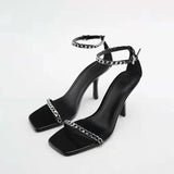 Msddl TRAF Heeled Shoes for dancing Women New Spring High Heel Sandals Rhinestone Straps Sandal Lady Black Party High Heels Stiletto