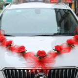 Msddl White Artificial Rose Flowers Ribbons Car Wedding Decoration Bridesmaid Car Door Arrangement Handle Silk Hanging Fake Flowers