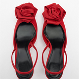 Msddl TRAF Autumn Flower Slingbacks Pumps Women Pointed toe Weddings Bridal High Heels Red Thin Heel Sandals Ladies Heeled Shoe