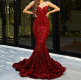 Msddl  Sexy Off Shoulder Sequin Mermaid Evening Dresses Long Luxury 2023 With Train Sparkly Sweetheart Neck Prom Party Gowns