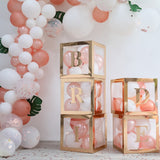 Msddl Rose Gold Transparent Letter A-Z Box Custom Baby Name Balloon Baby Shower Box Girl First 1st Birthday Party Decor Kids Babyshowe