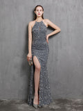 Msddl  New  Halter Neck Sexy High Slite Cocktail Dress Sleeveless Shinning Sequins Party Dresses Slim Lady Formal Prom Gowns 2023