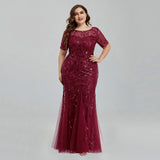 Msddl  Women Plus Size Sequin Mesh Embroidery Mermaid  Evening Dress Formal Short Sleeve Elegant Party Prom Gowns 2023 New Long Dress