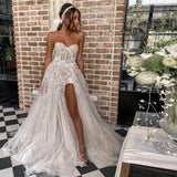 Msddl Boho High Side Split Wedding Dresses Lace Appliques Sweetheart Princess Bridal Dress Sleeveless Wedding Gown