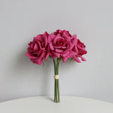 Msddl Simulation 5 Head Curled Edges Rose Bouquet Real Touch Flowers Artificial Wedding Decorative Flowers Hand Holding Fake Bouquet