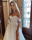 Msddl Boho Wedding Dresses Crystal Beading Off the Shoulder Lace Appliques A-Line Wedding Gown Sweetheart Bridal Gown