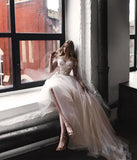 Msddl Smileven A Line Wedding Dresses 2023 Nude Top Lace Boho Bride Gowns Robe De Mariee Wedding Gowns Custom Made