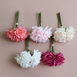 Msddl Simulation 5 Head Curled Edges Rose Bouquet Real Touch Flowers Artificial Wedding Decorative Flowers Hand Holding Fake Bouquet