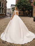 Msddl Back to school Smileven Princess Wedding Dress A Line Long Sleeve Robe De Mariée 3D Lace Appliques Open Back Wedding Gowns