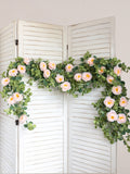 Msddl White Artificial Silk Fake Flowers Garland Peony Eucalyptus Plants Vine Hanging for Wedding Decoration Home Party Garden Craft Arch Decor