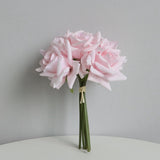 Msddl Simulation 5 Head Curled Edges Rose Bouquet Real Touch Flowers Artificial Wedding Decorative Flowers Hand Holding Fake Bouquet