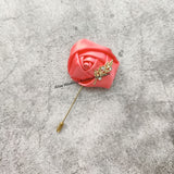 Msddl Groom Boutonniere Lapel Pins Wedding Corsage Suit Buttonhole Silk Roses Gold Leaves Men Women Brooch Flowers Mariage Accessories