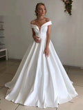 Msddl Back to school New Arrival Satin Wedding Dress Vestido De Noiva Robe De Soiree Bride To Be Vestidos De Fiesta Off The Shoulder