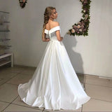 Msddl Back to school New Arrival Satin Wedding Dress Vestido De Noiva Robe De Soiree Bride To Be Vestidos De Fiesta Off The Shoulder