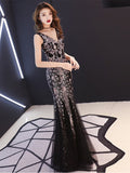 Msddl  Womensleveless Evening Dresses Elegant Mermaid Formal Dress Tull Sequind Prom Gown  Lace Robe De Soriee Long Evening Party Dress