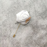 Msddl Groom Boutonniere Lapel Pins Wedding Corsage Suit Buttonhole Silk Roses Gold Leaves Men Women Brooch Flowers Mariage Accessories