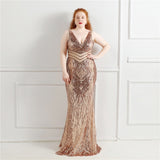 Msddl  Plus Size V-Neck Evening Dress Sequins Contrast Color Formal Dress Party Gown Women Elegant Mermaid Prom Dresses Robe De Soriee
