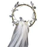 Msddl Wedding Bridal Veil with Wreath Hair Accessories for Bride Cut Edge 1-Layer with Tulle Flower Instagram Photo Props