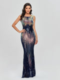 Msddl  2023 O-Neck Evening Party Dress Shinning Sequins Mermaid Prom Gowns Elegant Slim Robe De Soriee Women Full Dress