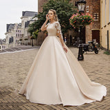 Msddl Back to school Smileven Princess Wedding Dress A Line Long Sleeve Robe De Mariée 3D Lace Appliques Open Back Wedding Gowns