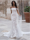 Msddl Smileven Mermaid Wedding Dress Off The Shoulder Boho Bride Dresses Appliques Lace   Elegant Vestido De Noiva Wedding Gown