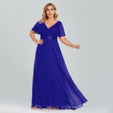 Msddl  Plus Size Women Chiffon Evening Dress Ruffe Sleeve A Line Wedding Party Dresses Floor Length V Neck Robe De Soriee Prom Gowns